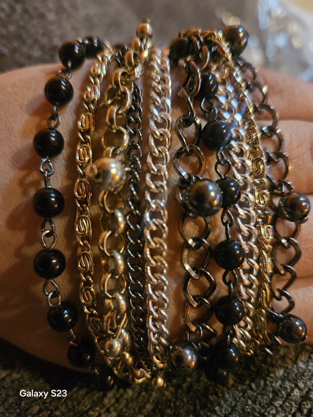 Layered LoModern Vintage Gold and Black Multi-Chain Bracelet Set - Women Jewelry